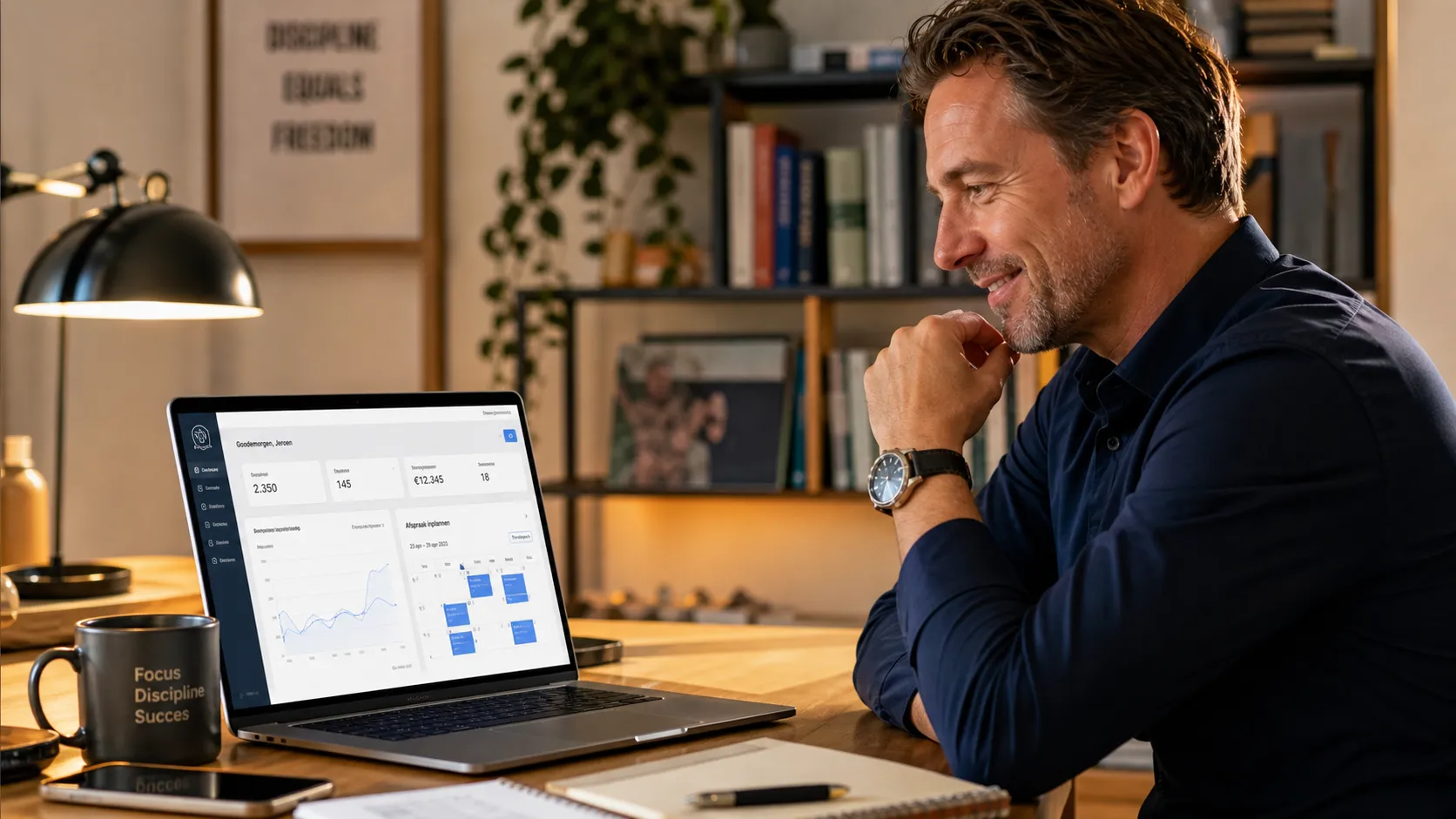 Coach bekijkt website-resultaten na investering in maatwerk website